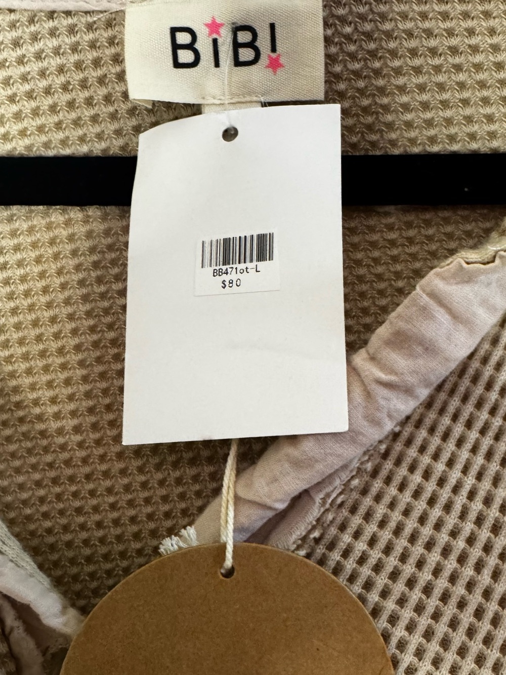 BiBi Beige Waffle Knit Button-Down Oversized Shacket - Size L NWT - Picture 3 of 5